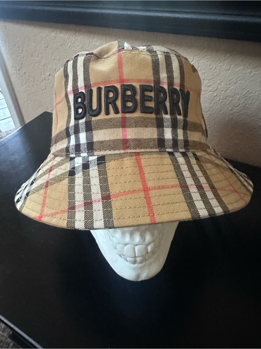 Burberry Beige Check Logo Bucket Hat